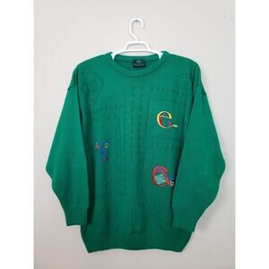 Emerald Isle MensSweater M Ireland Embroidered Celtic Irish Green Textured Knit